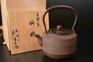 U5314: Japanese Xf Iron Tea Kettle Teapot Tetsubin,  Jyosei Made W/copper Lid