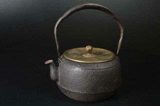 U5288: Japanese Xf Old Iron Shapely Tea Kettle Teapot Tetsubin W/copper Lid