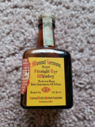 Vintage Mount Vernon Rye Whiskey Bottle 1/10 Pint,  1936 Tax Stamp Paid,  Illinois