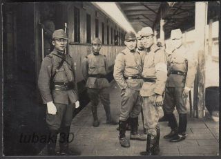 F23 China Nanking 南京 1930s Photo Japanese Soldiers In Railway Station Platform