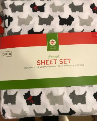 Scottie Dog Flannel Sheet 4 Piece Set Queen Size - Nwt