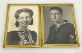 Wwii Us Navy Sailor & Wife Framed Photos