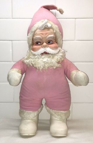 Vintage Rushton 18” Pink Santa Plush Doll With Rubber Face