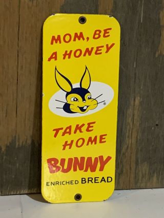 10 In Bunny Enriched Bread Porcelain Enamel Sign Flour Bakery Door Push