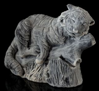 Amur Siberian Tiger On Log Marble Figurine Stone Statue Russian Art Sculpture 4 "