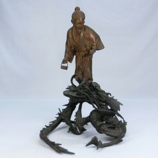B701: Japanese High - Quality Copper Ware Wise Man On Dragon Statue W/great Work