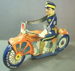 Vintage 1930s Marx Litho Tin Windup Toy Motorcycle Cop Rider 8.  25 "