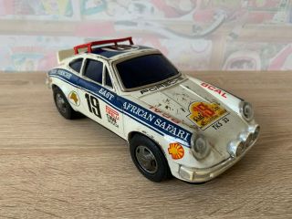 Porsche Carrera Rally 911s Safari Alps Made In Japan Vintage Tin Toy Car Rare