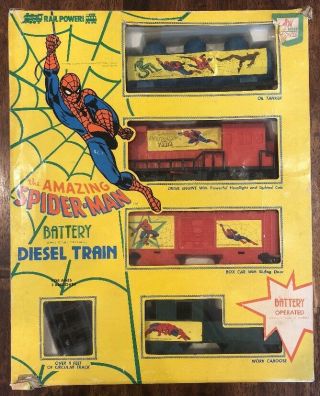 Vintage Spider - Man Diesel Train Set By Durham 1978 Rail Power