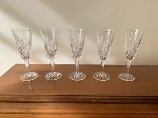 Set Of 5 Vintage Waterford Crystal Lismore Champagne Flutes Glasses 7 3/8