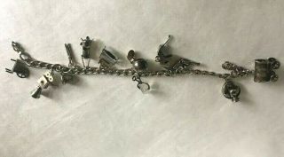 Very Vintage Walter Lampl Sterling Silver Charm Bracelet 12 Charms