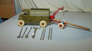 1920s Mack C Cab Hubley Cast Iron Bell Telephone Truck Trailer And Accessories