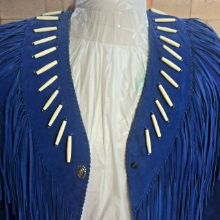 Blue Fringe Suede Jacket Sz.  8 Vintage Ren Ellis Renegade Western Show Rodeo