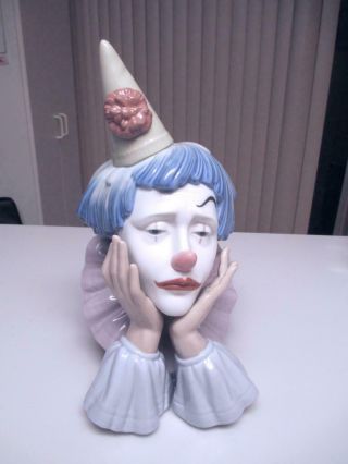 Vintage Lladro Sad Jester Clown Bust Head 12 " Figurine