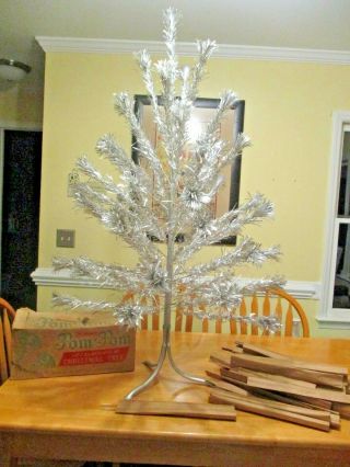 Vintage The Sparkler Pom Pom Silver Aluminum Christmas Tree 4 Ft 52 Branches