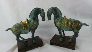 Chinese Bronze Horse Statues Carved With Dragon Decoration
