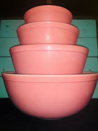Vintage Pink Pyrex Nesting Mixing Bowl Set 401,  402,  403 & 404