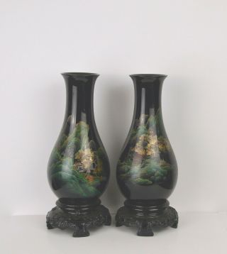 A Chinese Foochow Lacquer Vases With Landscapes