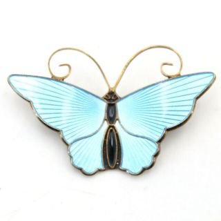 Vintage David Anderson Norway Sterling Silver & Enamel Light Blue Butterfly Pin