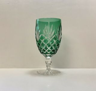 1 Faberge Odessa Emerald Green Cut To Clear Crystal Iced Beverage Glass Signed