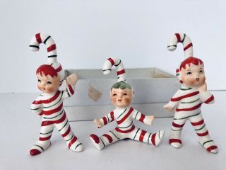 Set Of 3 Candy Cane Pixies,  By Lefton,  Japan