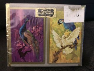 Vintage Arrco Duratone Plastic Coated Playing Cards.  Exotic Birds Double Deck