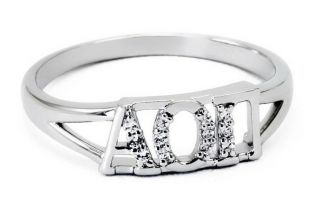 Alpha Omicron Pi Sorority Sterling Silver Ring With Simulated Diamonds |