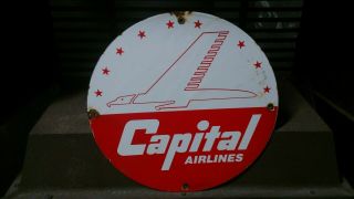 Vintage Old Capital Airlines Porcelain Metal Sign Aviation Hanger Airport Wings
