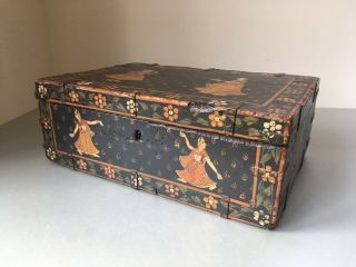 Handpainted 19th Century Antique Indian Wooden Marriage Spice / Jewellery Box