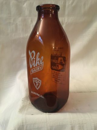 Vintage Amber Quart Milk Bottle Pike Dairy Aurora Illinois