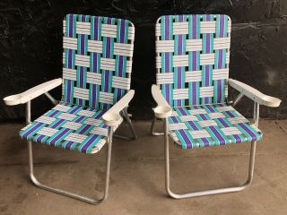 Colorful Vintage Folding Aluminum Lawn Chairs With Cup Holders