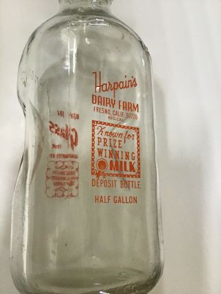 Harpain’s Dairy Farm Vintage Antique Milk Bottle 1/2 Gallon Glass Jug