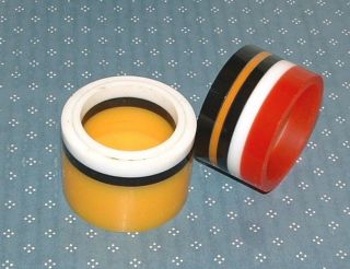 Art Deco Plastic Round Container Striped Colors 3 " Tall