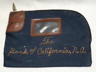 Vintage The Bank Of California Embroidered Lettering 10 X 7 Deposit Bag With Key