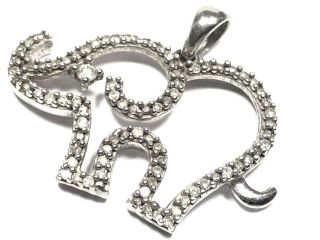 Vintage Ladies Sterling Silver Diamond Elephant Necklace Pendant -.  10tcw