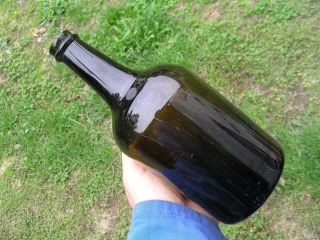 1700s Freeblown Open Pontil Black Glass Utility Ale Or Wine Bottle Near