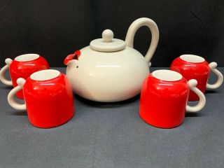 Fitz And Floyd " Lip Service " Marilyn Monroe Teapot W/4 Red Cups