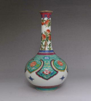 Antique Chinese Porcelain Peach&flower Famille - Rose Vase Qianlong Marked