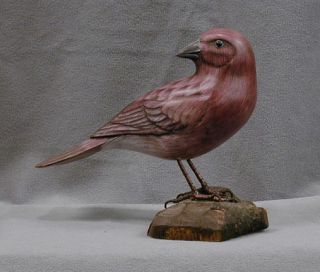 Artist Signed Hand Carved Wooden State Bird Of Hampshire Purple Finch