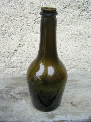 Small Size Long Necked Early 1700s Pontil Black Glass Wine Bottle