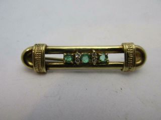 Antique Victorian Emerald Diamond 9ct Gold Booch Pin 3.  5 X 8 Cm 1.  6 X 5 " K476