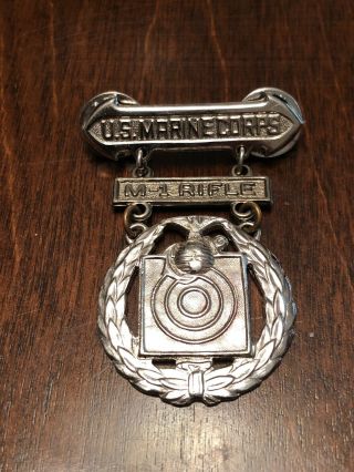 Us Marine Corps M - 1 Rifle Sharpshooter Medal Badge H&h Sterling