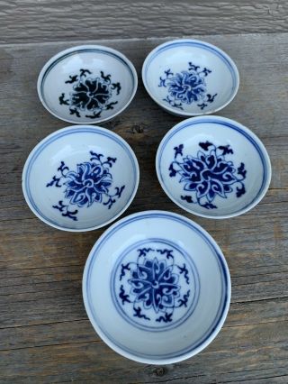 Chinese Antique Blue And White Porcelain Five Plate Qing Dynasty China Asian