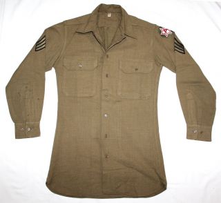 Wwii G.  I.  Mustard Color Wool Combat Field Shirt W/ Patch & Sgt Chevrons