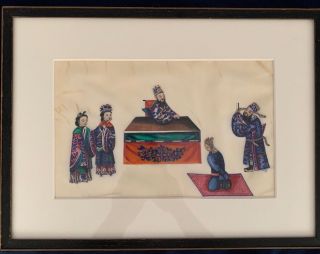 Two Antique 19th Century Chinese Qing Dynasty Pith Painting On Rice Paper