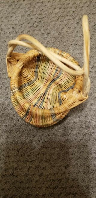 Vintage Handmade Multi Color Woven Basket Twisted Vine Handle