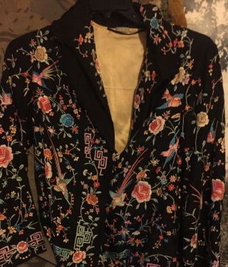 Vintage Hand Embroidered Silk Jacket Chinese Fabulous Size Small 3