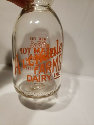 Avondale Farms Dairy Inc.  - One Quart Cream Top Milk Bottle - Bethlehem,  PA 2