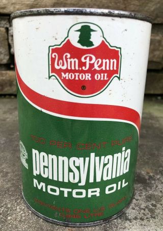 Vtg Wm Penn 100 Pennsylvania Motor Oil 1 Quart Oil Can Tin Cleveland Ohio Empty