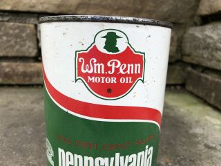 Vtg WM PENN 100 Pennsylvania Motor Oil 1 Quart Oil Can Tin Cleveland Ohio Empty 2